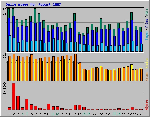 Daily usage for August 2007